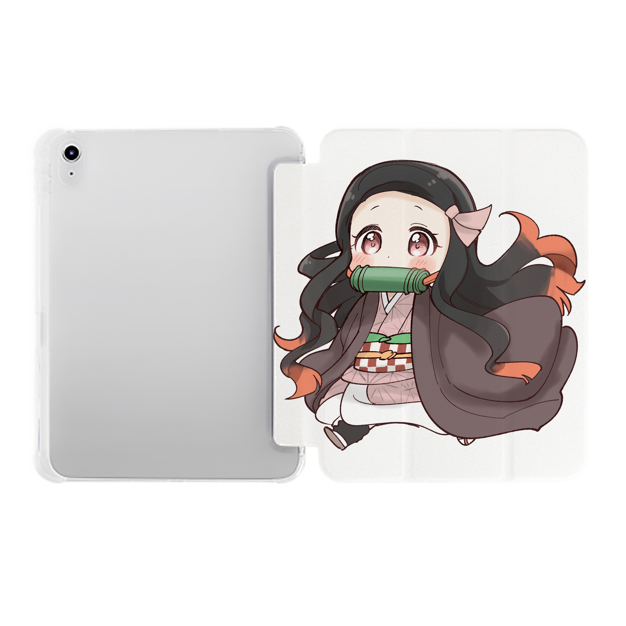 （画像用） 鬼滅の刃（きめつのやいば）竈門 禰󠄀豆子／かまど ねずこ Kamado Nezuko IPad ケース ペン収納付き 三つ折りスタンド PUレザー×シリコン 対応機種9.5/10.5/10.9インチ